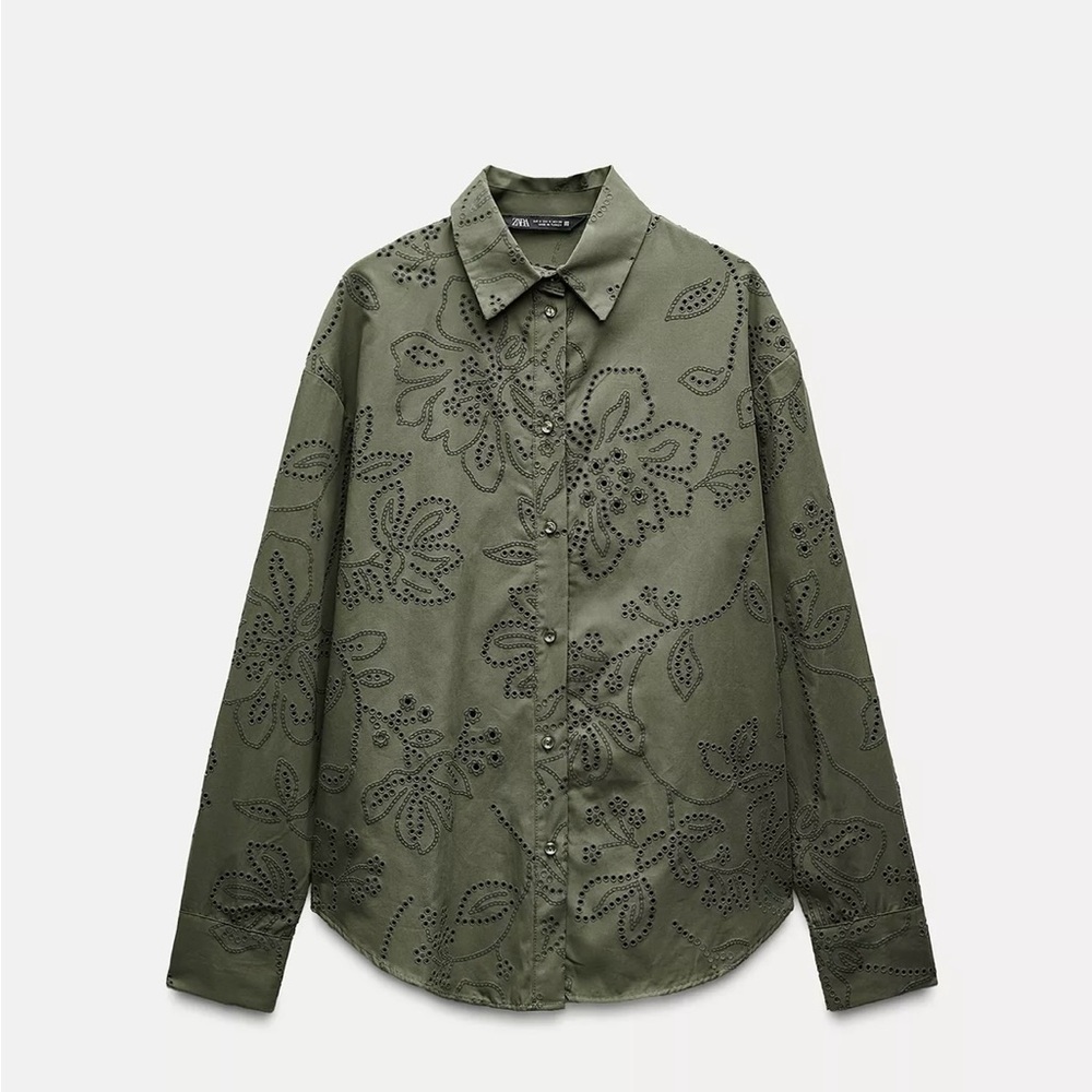 Olive Green Embroidered Shirt
